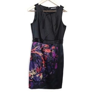 T Tahari Purple Red Black Floral Sheath Shift Bodycon Satiny Dress 10